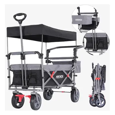 Arebos Handcart Premium Foldable with Roof | Transport Trolley | Up to kg | Front and Rear Brake