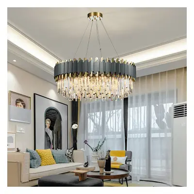 Dark Carbon and Gold Postmodern Pendant Chandelier Genuine K9 Crystal Metal Body Bulbs (E14)