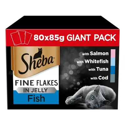 80pk Sheba Fine Flakes in Jelly - Fish | Wet Cat Food - x 85g Pouches