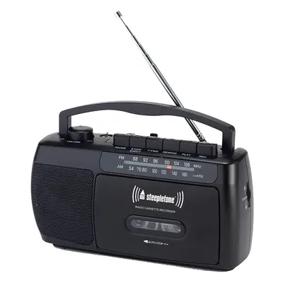 Steepletone SCR209 Portable 2-Band Radio With Cassette Player/Recorder (Black)