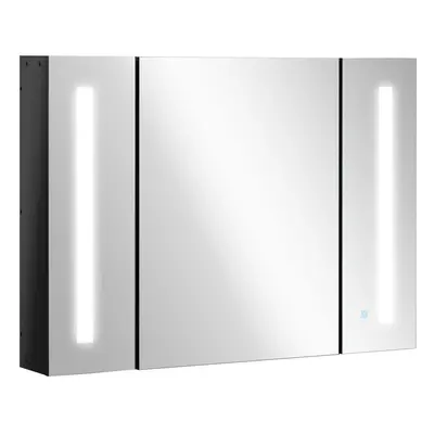 kleankin LED Bathroom Mirror Cabinet with Shelves Wall Mount High Gloss Black