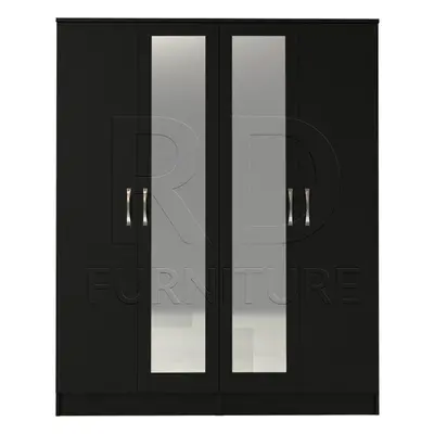 Ready assembled Classic Door Double Mirrored Wardrobe Black