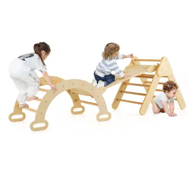 3-In-1 Kids Climbing Triangle Set Wooden Triangle Climber Set