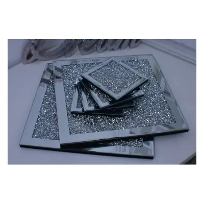 Set Of Coasters & Placemats Crushed Crystal Diamond Glitter Mirrored