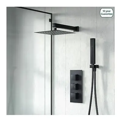 Black Matt Square Shower Head Concealed Thermostatic Mixer Valve HandHeld |Temel