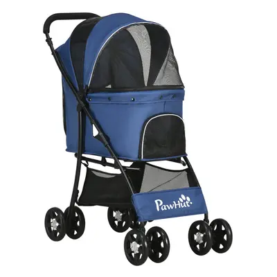 PawHut Pet Stroller Dog Pram Pushchair Cat Travel Carriage Universal Wheels Blue