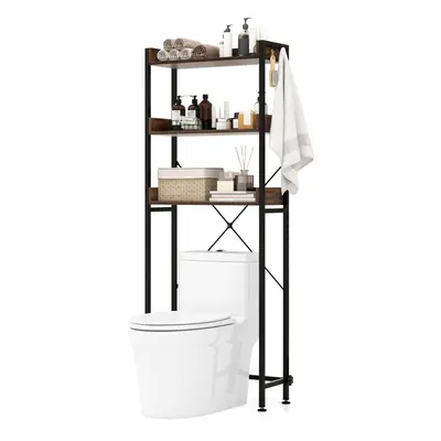 3-Tier Over-The-Toilet Storage Shelf Space Saving Bathroom Organizer w/ Hooks