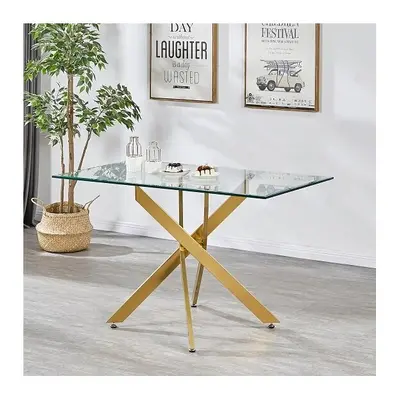 Daytona Small Clear Glass Dining Table With Brushed Gold Legs