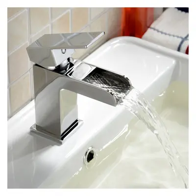 Ozone Square Waterfall Bathroom Basin Sink Mono Mixer Chrome Tap *free Waste*