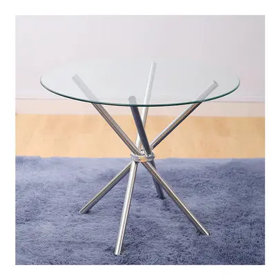 Kitchen Dining Room Table Round Glass Top with Chrome Legs Office Cafe