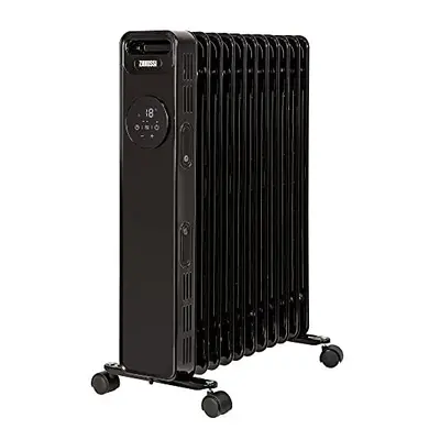 Zanussi 2300W Oil Filled Radiator Fin Portable Electric Heater & Remote Control, Black, Display 