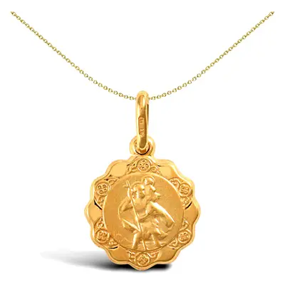 Jewelco London 9ct Yellow Gold Scallop Edged St Christopher Medallion Pendant - JPM009