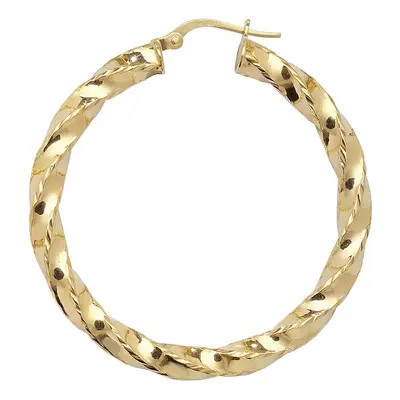 9ct Yellow Gold Large Diamond Cut Twist Hoop Earrings