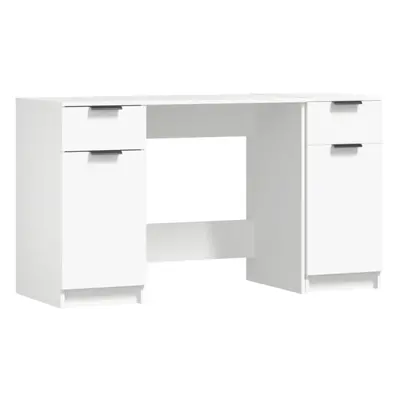 vidaXL Desk with Side Cabinet White Engineered Wood Office Computer Study Desk