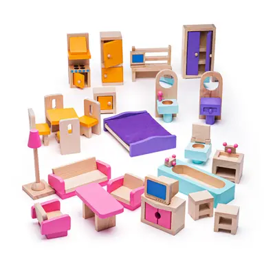 Bigjigs Toys Heritage Wooden Dolls House Furniture Set - Piece Dollhouse Furniture Set, Quality 