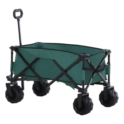 Outsunny Outdoor Cart Folding Cargo Wagon Trailer Beach w/ Handle Green