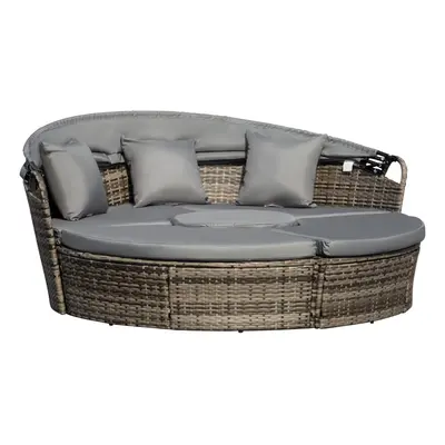 Outsunny PCs Cushioned Outdoor Plastic Rattan Round Sofa Bed Table Set Grey