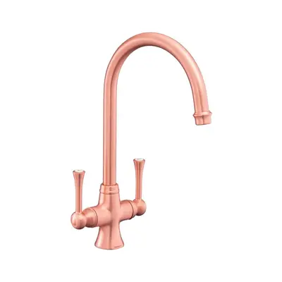 Traditional Estuary Kitchen Mixer Tap Twin Lever Swivel Curved Brushed Copper