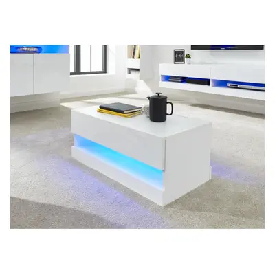 Galicia High Gloss Modern Coffee Table with Blue LED Lights - Black, Grey or White#WHITE