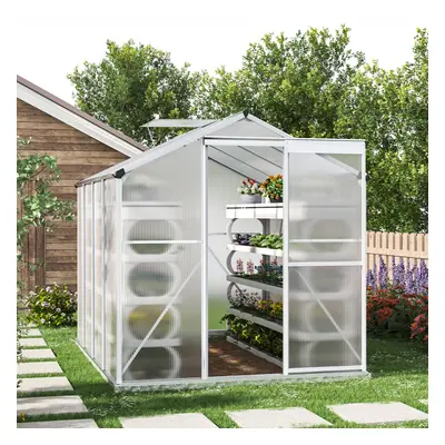 8ft Ã 6ft Greenhouse Polycarbonate Aluminium Greenhouse with Window and Sliding Door