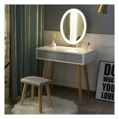 Dressing Table with Drawers Color LIght Oval Mirror Stool Makeup Set