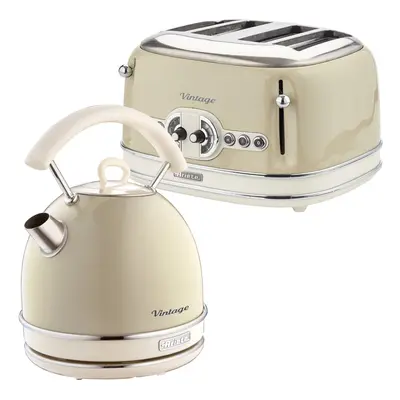 Ariete ARPK39 Retro Style Dome Kettle and Slice Toaster Set, Vintage Syle, Cream