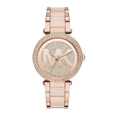 Michael Kors Parker Ladies Watch Rose Gold PVD Bracelet Crystal Paved Dial MK6176