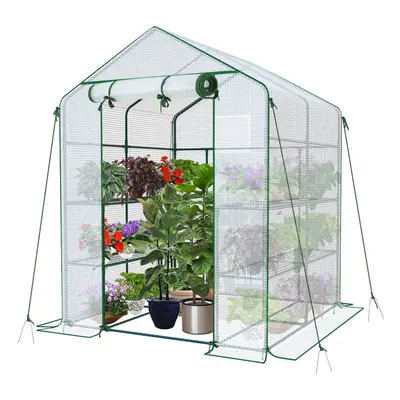 VOUNOT Walk In Greenhouse with Shelves, Roll up Zip Panel Door Garden Plastic Polytunnels Grow H