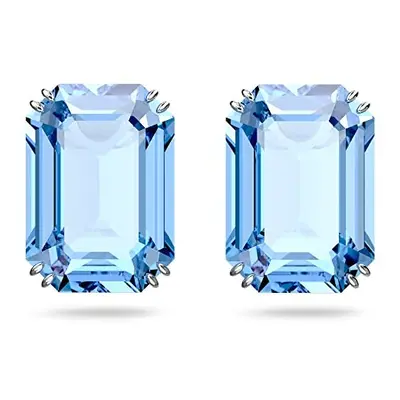 Swarovski Millenia stud earrings Octagon cut crystals Blue Rhodium plated