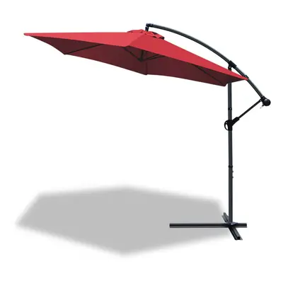 VOUNOT 3m Cantilever Garden Parasol, Banana Patio Umbrella with Crank Handle and Tilt, Red