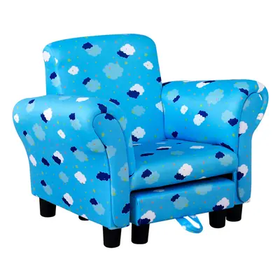 HOMCOM Cute Cloud Star Child Armchair Seat Wood Frame w/ Footrest Padding Blue