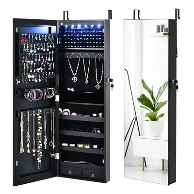 Lockable Jewelry Storage Cabinet Standing Hanging Full Length Mirror