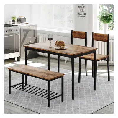 4pcs Dining Table and Chairs Set Wooden Bench Seat Metal Frame Kitchen