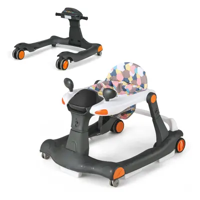 2-in-1 Baby Walker Foldable Activity Walker w/ Adjustable Height Speed