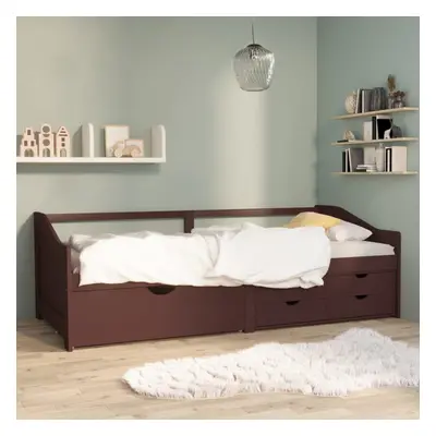 vidaXL Solid Pinewood 3-Seater Day Bed with Drawers Dark Brown Guest Sofa Bed