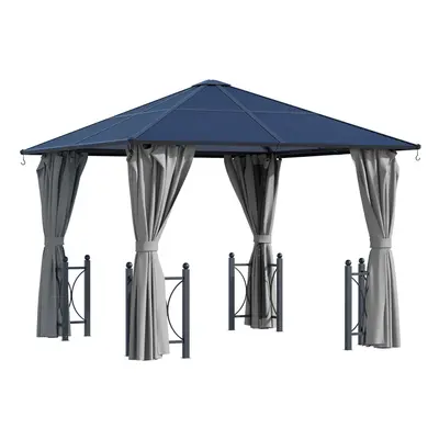 Outsunny 3x3(m) Hardtop Gazebo with Polycarbonate Roof, Netting and Curtains