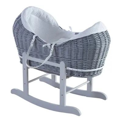 White Waffle Grey Pod Moses Basket with Rocking Stand Deluxe Grey