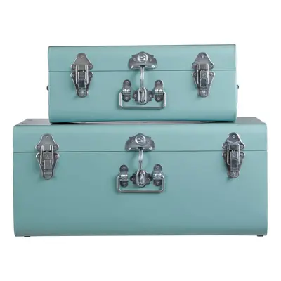 Green Metal Storage Trunk Set, Set of Metal Trunks, Small and Big Storage Trunk, Decorative Stor