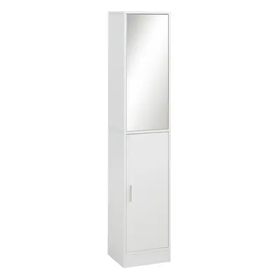 kleankin Tall Mirrored Bathroom Cabinet Tallboy Unit White