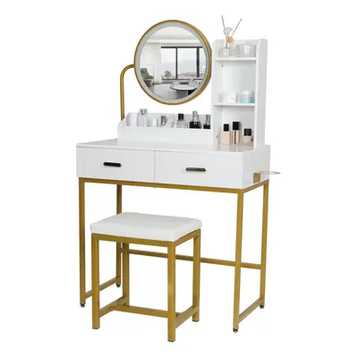 LED Lighted Dressing Table Set with Stool Drawer & Hair Dryer Rack