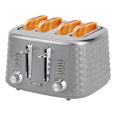 Geepas Slice Bread Toaster Browning Control with Crumb Tray, Grey