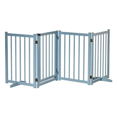 PawHut Freestanding Pet Gate w/ Support Feet for Doorways Stairs Blue Grey