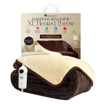 Homefront Heated Electric Reversible Throw Blanket Chocolate & Cream