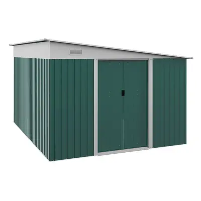 Outsunny 11.3x9.2ft Steel Garden Storage Shed w/ Sliding Doors & Vents, Green