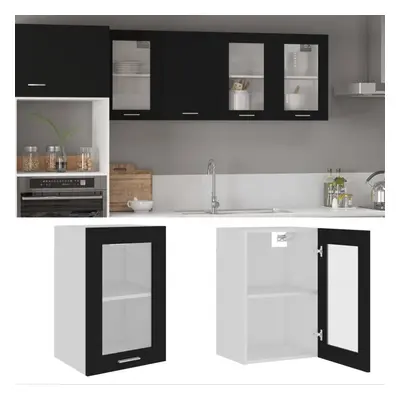 vidaXL Hanging Glass Cabinet Black Chipboard Storage Shelf Kitchen Furniture