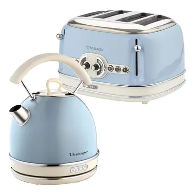 Ariete ARPK41 Retro Style Dome Kettle and Slice Toaster Set, Vintage Style, Blue