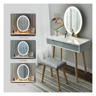 White Vanity Dressing Table With LED Lights Mirror Drawer Storage