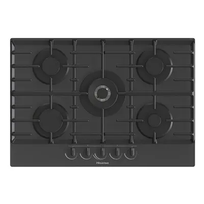 5 Burner Gas Hob In Black, Glass Top / Cast Iron Supports - Hisense GG773B