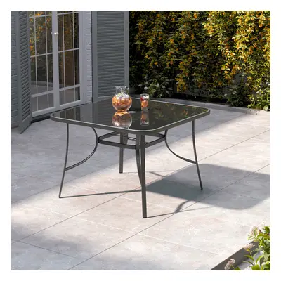 Tempered Glass Garden Dining Table with Parasol Hole Outdoor