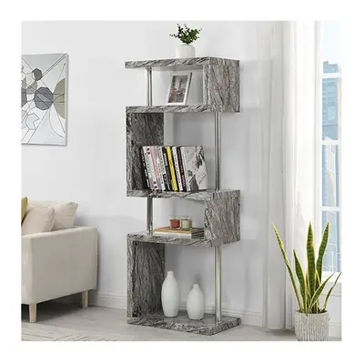 Miami High Gloss Grey Shelving Unit In Melange Marble Effect